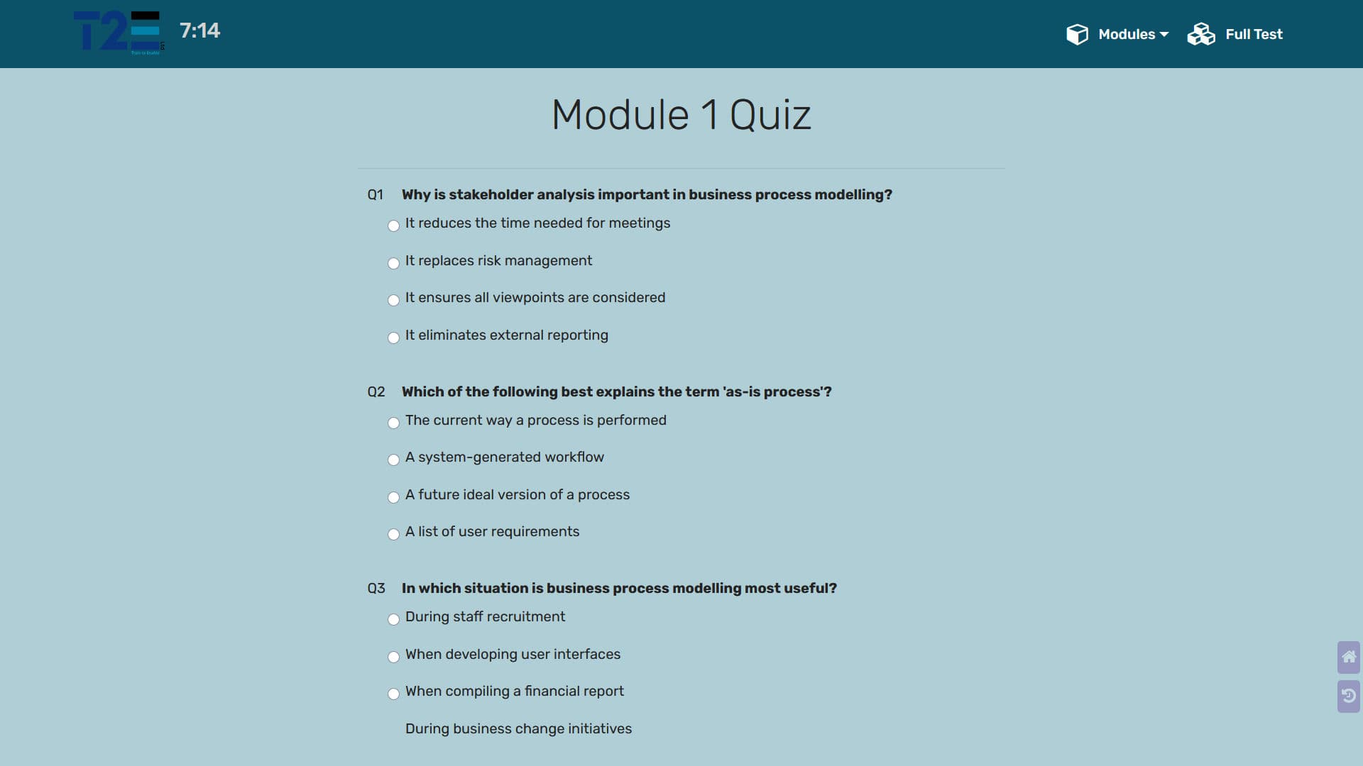 Quiz screen